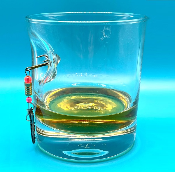 Rum Glass with Embedded Fishing Hook & Lure