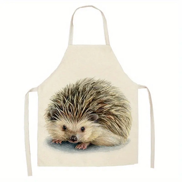 Printed Hedgehog Linen Kitchen Apron